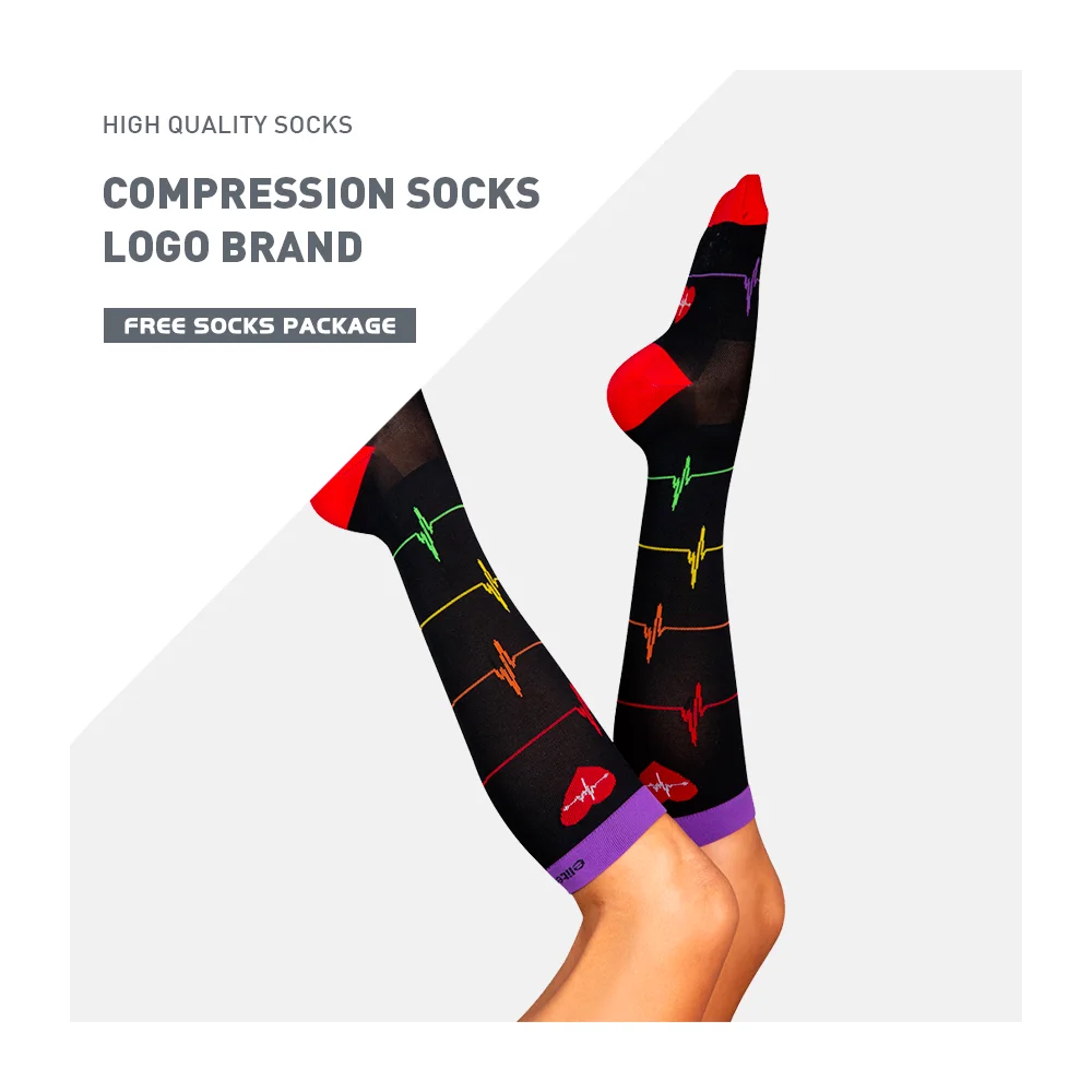 Custom Logo Compression Socks 20-30mmHg Running Athletic Support Knee High Socks Sport Athletic Football Compression Socks