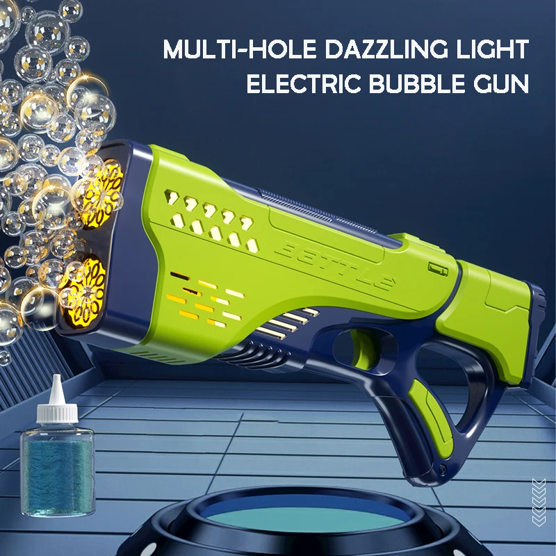 20 Holes Fully Automatic Amazing Bubble Gun Machine Flashing Bubble Blaster Gun for Kids Outdoor Summer Toy