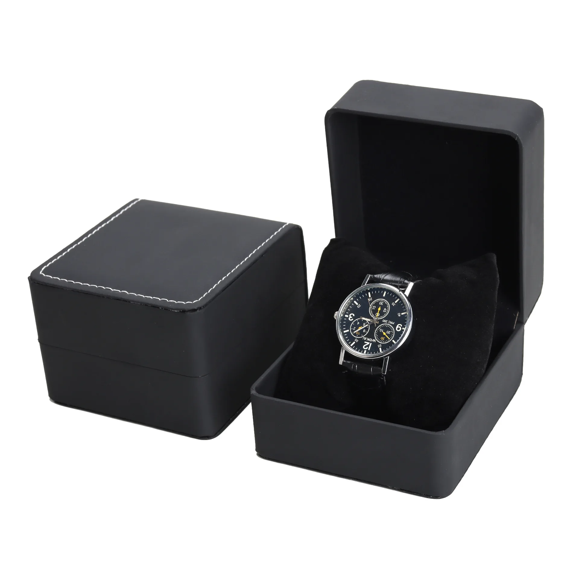 Luxury High Quality Box Watch Custom Logo Black PU Leather Watch Storage Boxes Cases with Pillow Bag