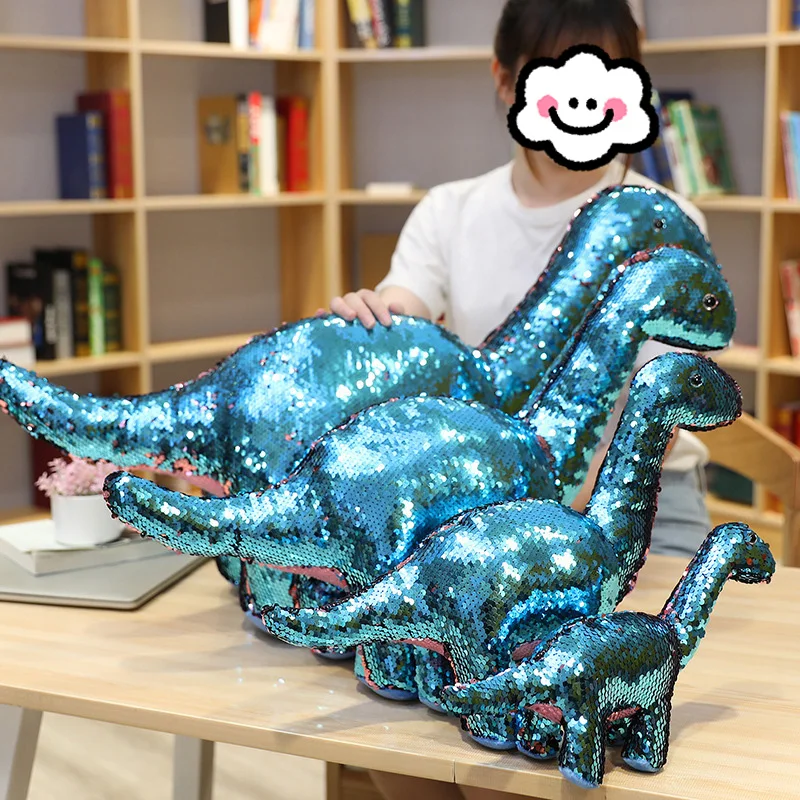 Simulation Cartoon Space Sequin  Dinosaur Pillow Blue Cute Domineering Shaped Dinosaur Plush Toy for Kids