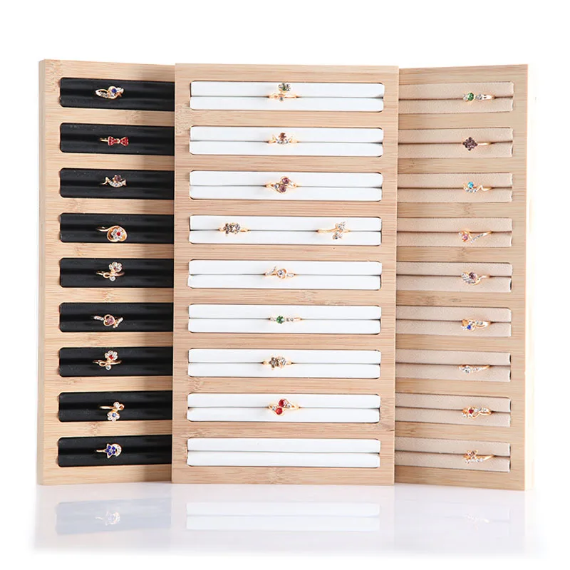 Natural bamboo wood rectangular earrings display tray Ring Storage Organizer Jewelry display rack counter storage