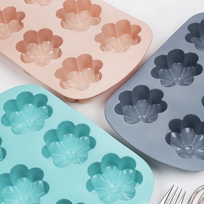 6 Cavity Flower Silicone Mold for Cake Chocolate Candy Cupcakes Pudding Muffins Ice Cube Soap