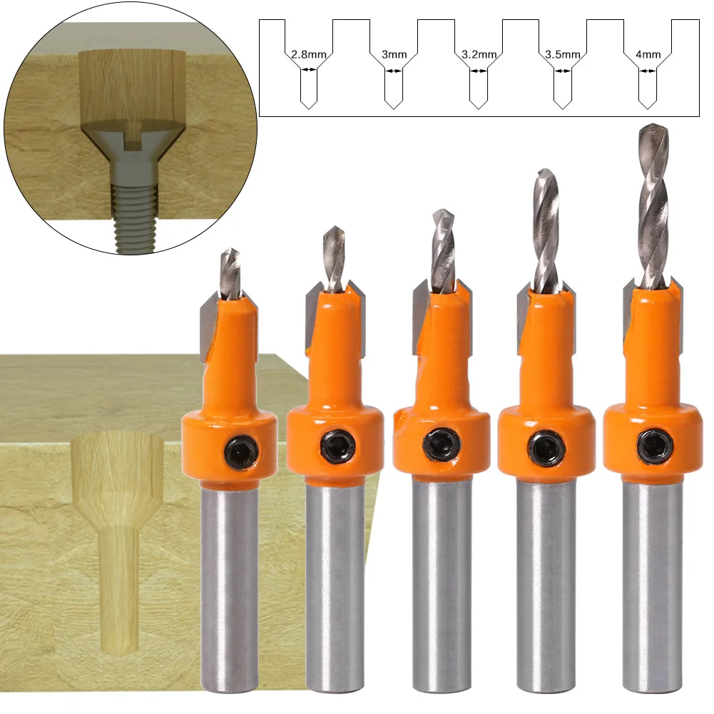 HSS Countersink Drill Bits Self Tapping Screw Taper Hard Screw Carpentry Round Shank Countersink Bit Wood Hole Reamer