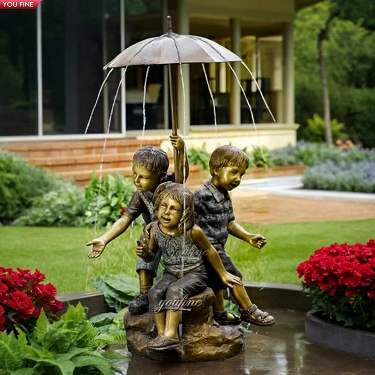 Украшение Сада Бронзовая статуя мальчика и девочки фонтан воды