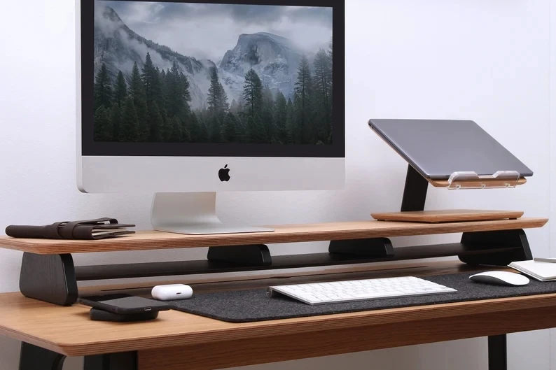 Best Selling Double Layer Wooden Display Riser Multifunctional Computer Bracket