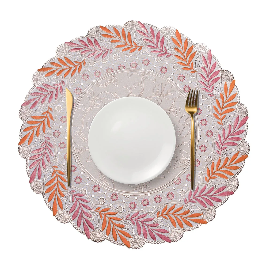 round flower design latest printing fabric PVC lace doilies