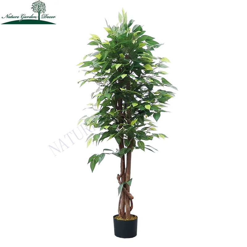 Small Fake Lush Ficus Tree for Livingroom Decoration Banyan Plant Green Artificial Bonsai Ficus