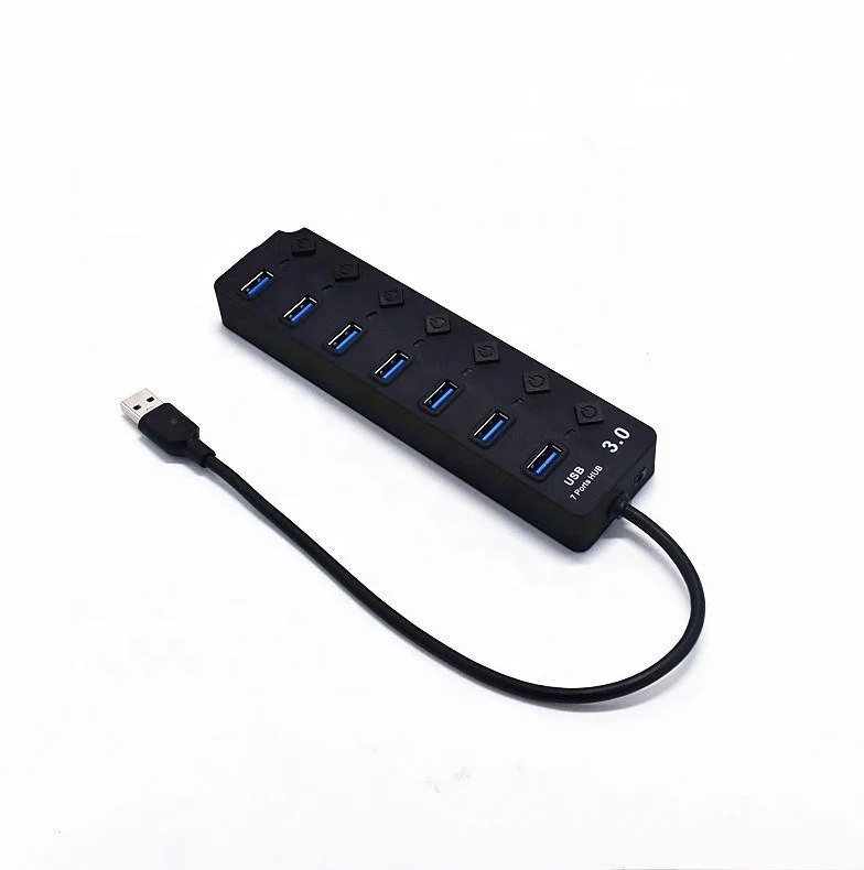 
Hot seil 7 Ports USB Hub High-speed USB 3.0 Ports Hub with Individual Switches LEDs 