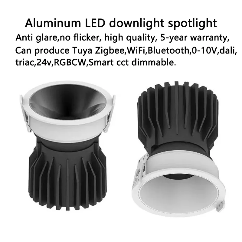 Aluminium anti glare adjustable tuya zigbee cob spotlight recessed 7 15 20 30 40 9 watts downlights 3cct dimmable led downlight