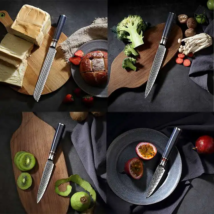 
professional forged Laser Damascus 67layers stainless steel resin handle kitchen chef knife sets 