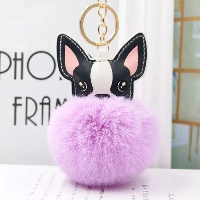 Cute Dog Shape Pom Pom Fur Ball Animal Key Rings for Promotional Gifts Key Chains Plush Ball Bag Pendant Holder