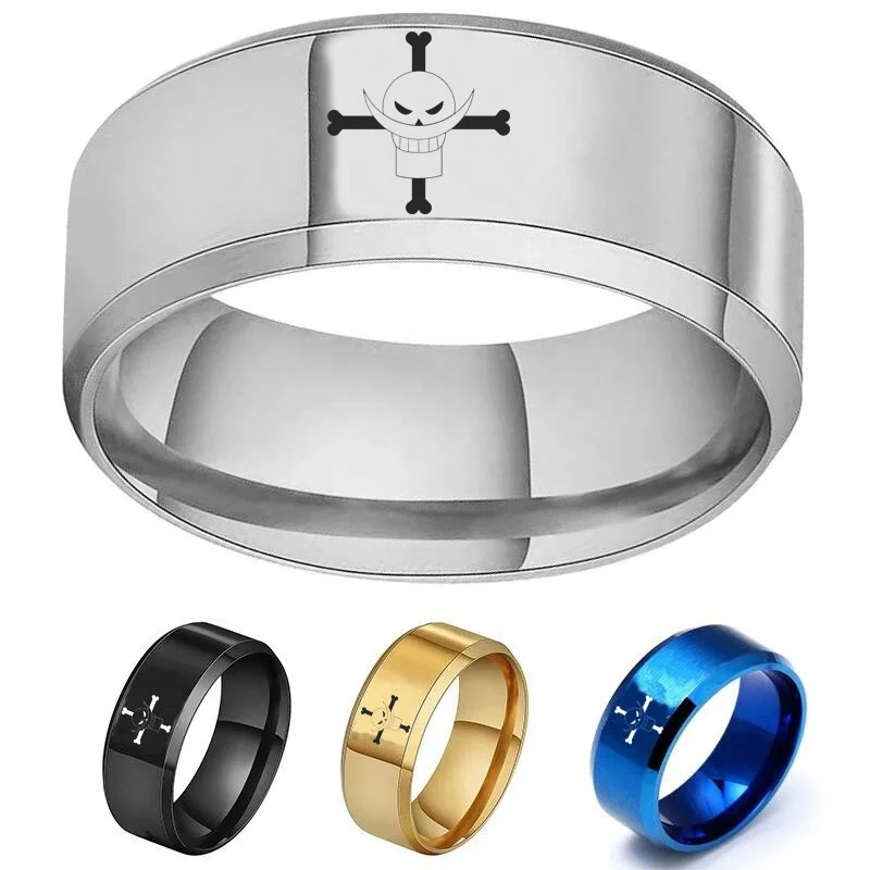 Beard and Empress Logo Ring Titanium Steel Best-selling Fashion in Europe and America, Pirate King Temperament Ring, White Anime