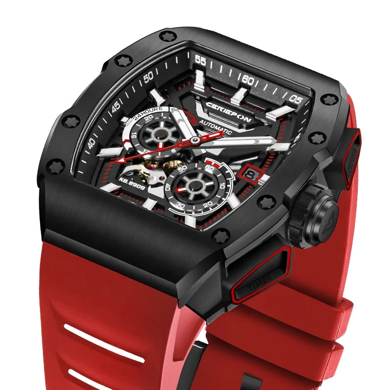 Ready To Ship watch Skeleton 24 Hours Automatic mechanical Red Skeleton Boys Stainless Steel mechanical watches for men wrist