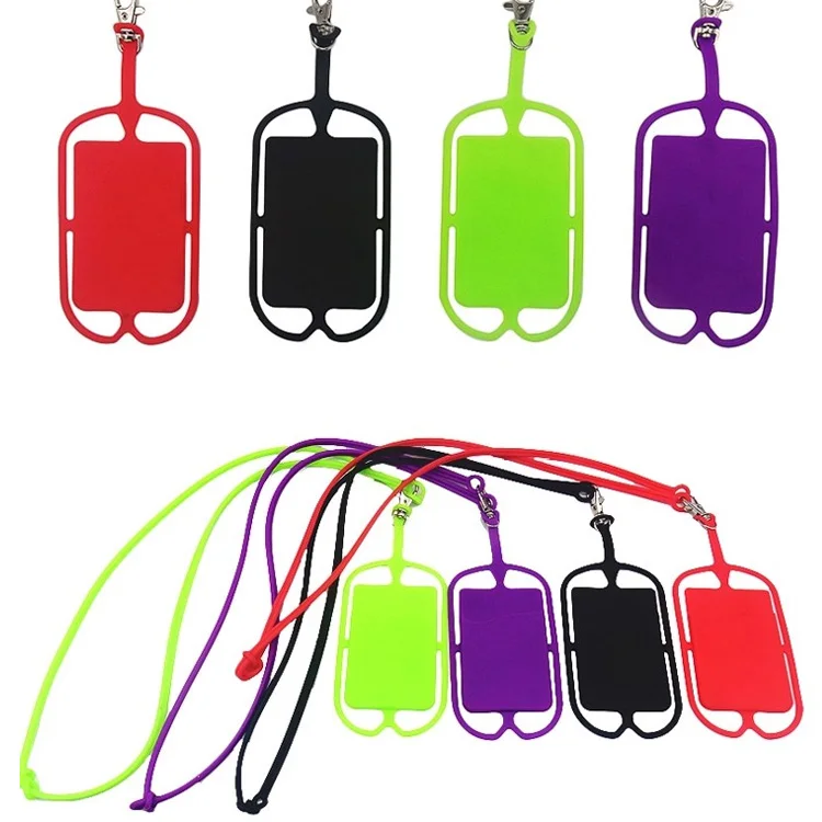 Universal Silicone Cell Phone Neck Strap Lanyard With Credit Card Pocket Holder