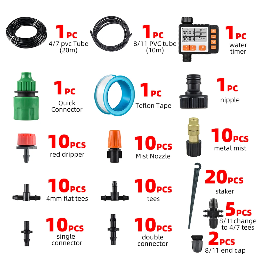 Wholesales 20m 4/7 10m 8/11 DIY garden pool yard hose drip automatic irrigation system with water timer