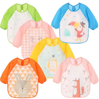 2022 Baby Toddler Eco-friendly Polyester Baby Bib Waterproof anti-dressing Long Sleeves Baby Bibs