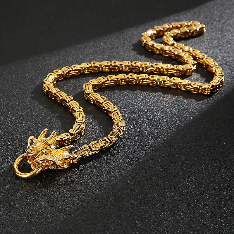 316L Stainless Steel Dragon Necklace Byzantine Mens Punk Jewelry Accessories