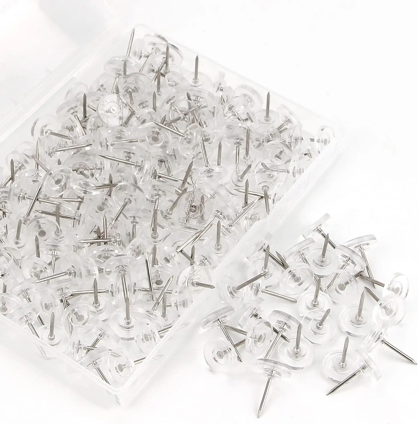 150pcs Plastic Clear Flat Head Thumb Tacks for Bulletin Boards, and Office Organization