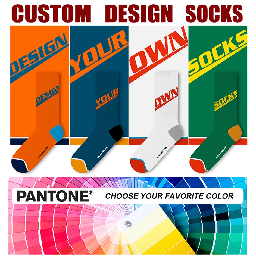 New design trendy custom logo fashion color socks hot selling student middle tube socks