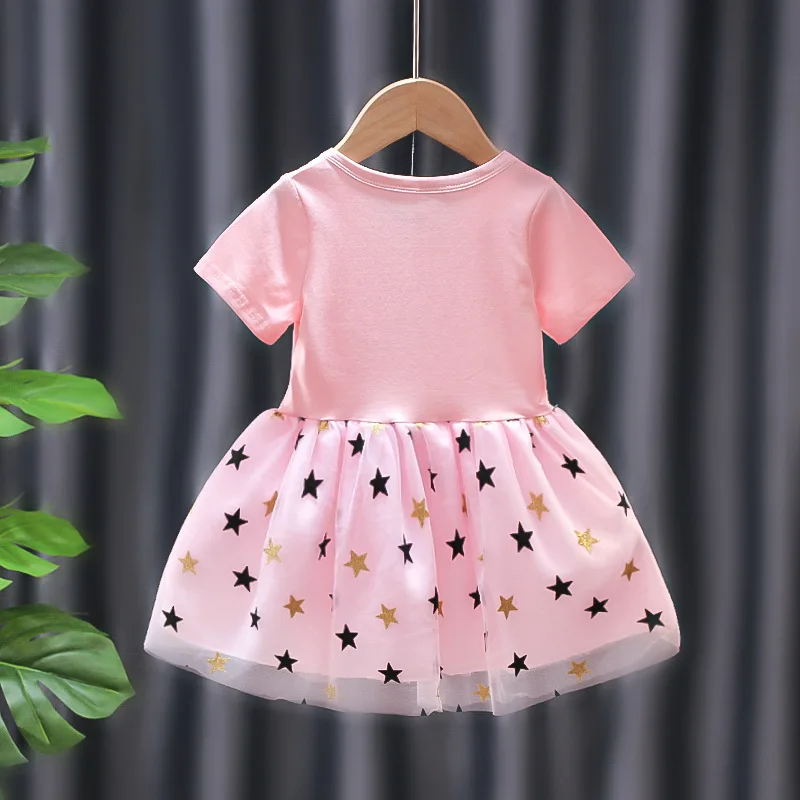 Summer Short Sleeve Star Sequined Baby Girls Frock Princess Party Dresses for Kids Girls