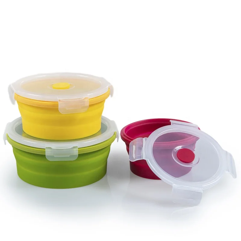 3Pcs Bowl Sets 350/500/800 ml Silicone Folding Lunch Box Folding Bowl Silicone Foldable Salad Bowl lunch box with Lid