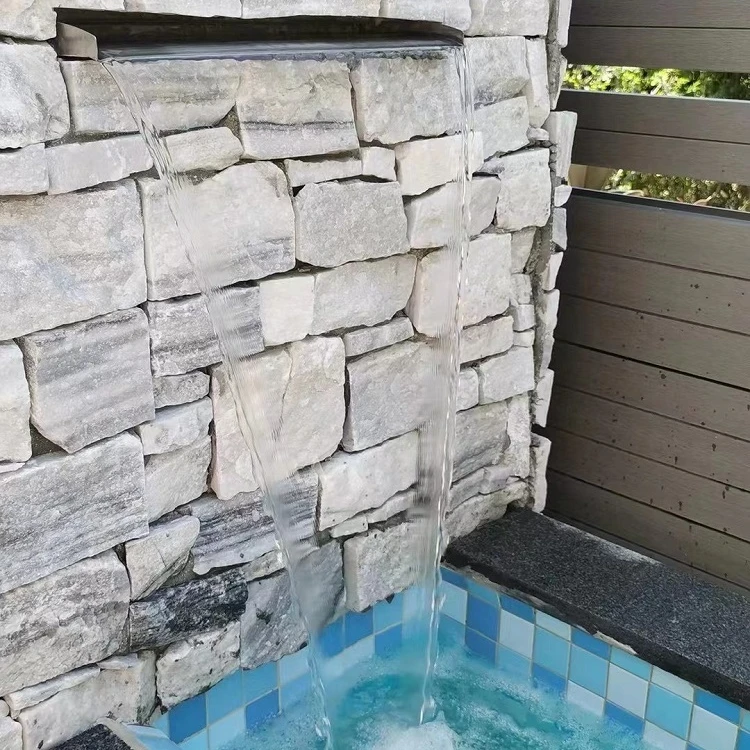 Natural White Grey Mica Schist Quartz Wall Cladding Slate Tile Facing Panel Stone