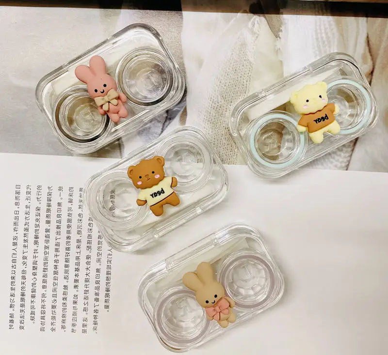 MU cute bow transparent contact lens case girl travel eye contact lenses box