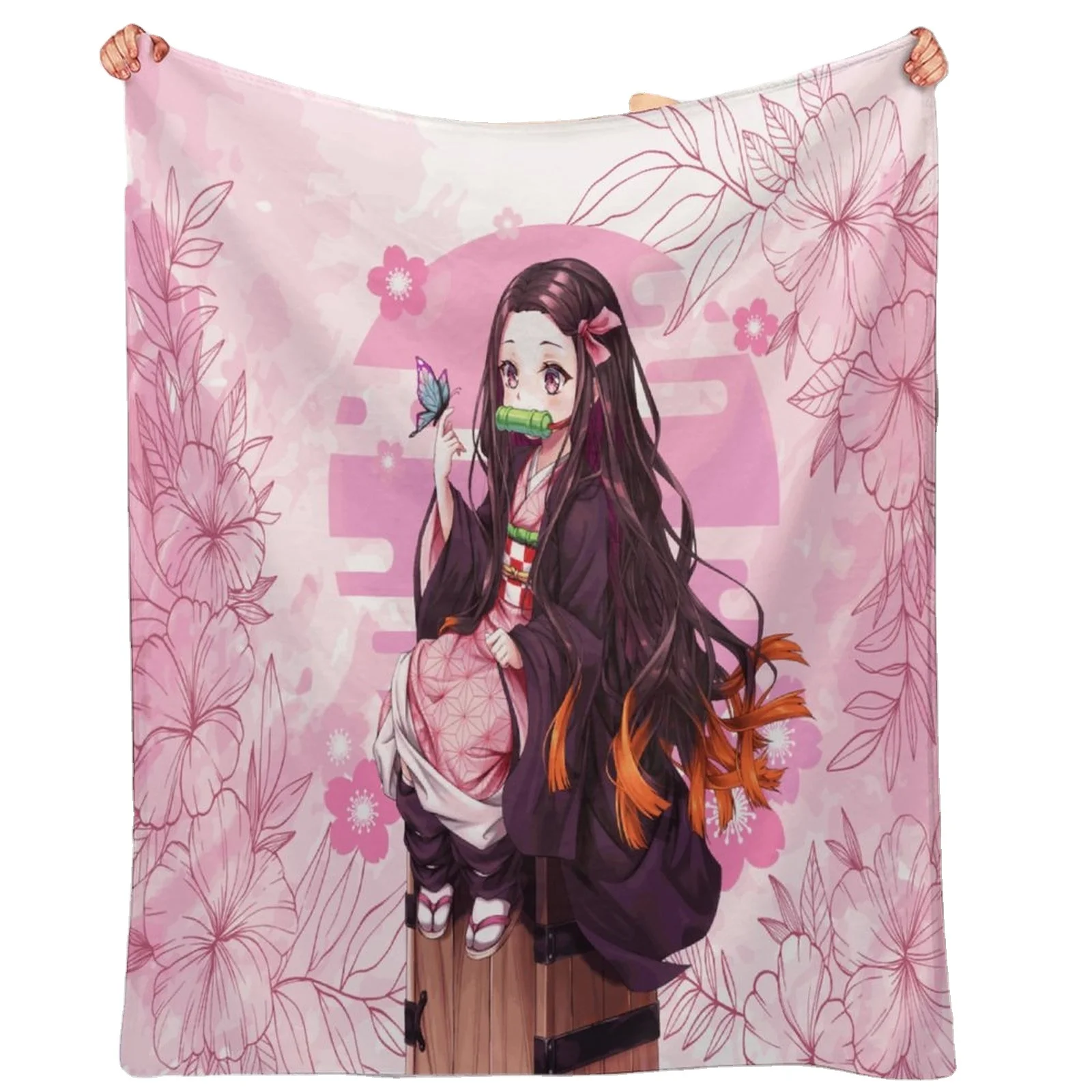 High quality Custom Printed anime demon slayer Polyester Sublimation cartoon fleece travel throw blankets