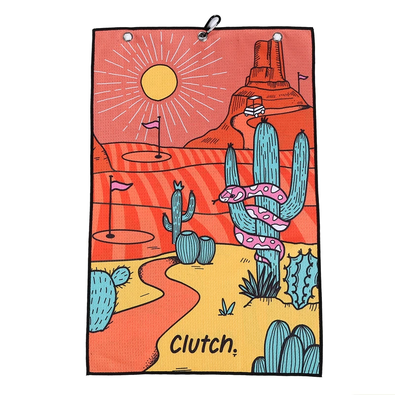 Custom Large Size Digital Painting Printed Microfiber Waffle Golf Towel With Grommet