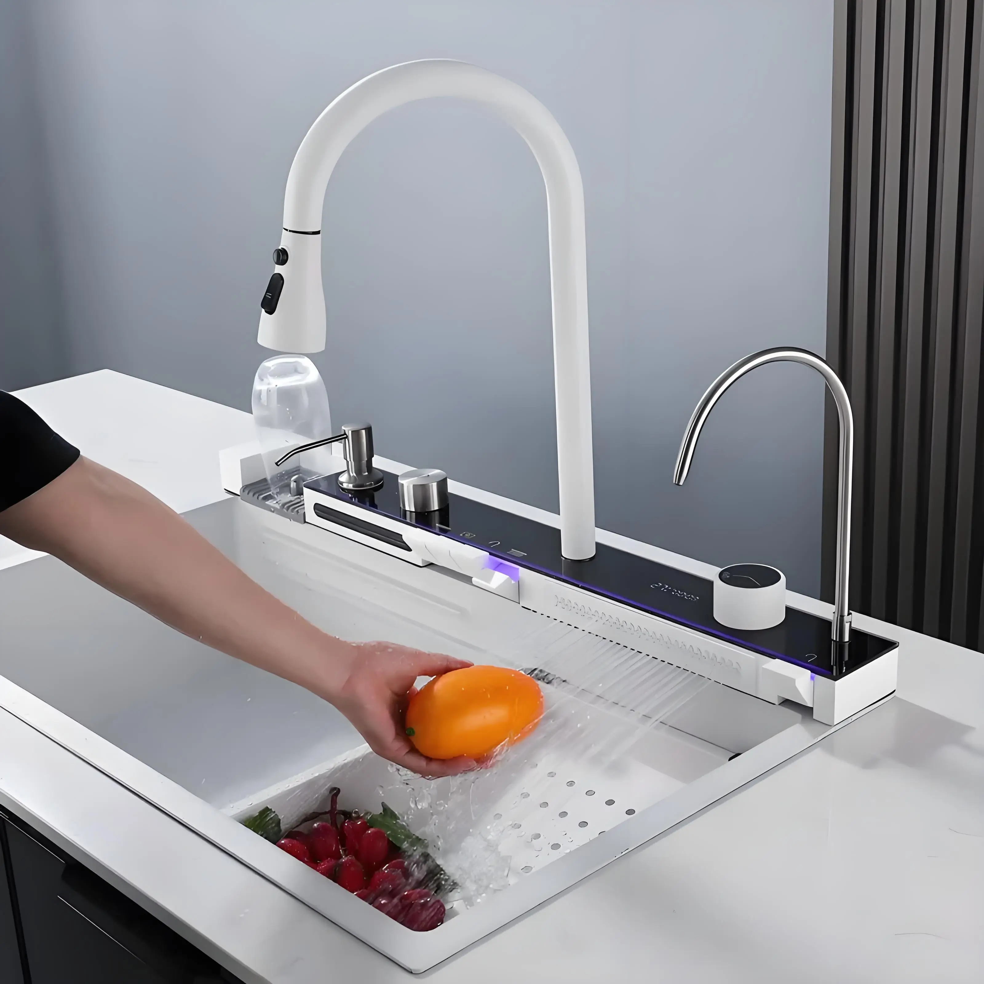 Многофункциональный 304 из нержавеющей стали Водопад кран для кухни светодиодный цифровой дисплей Летающий водопад кухонная раковина