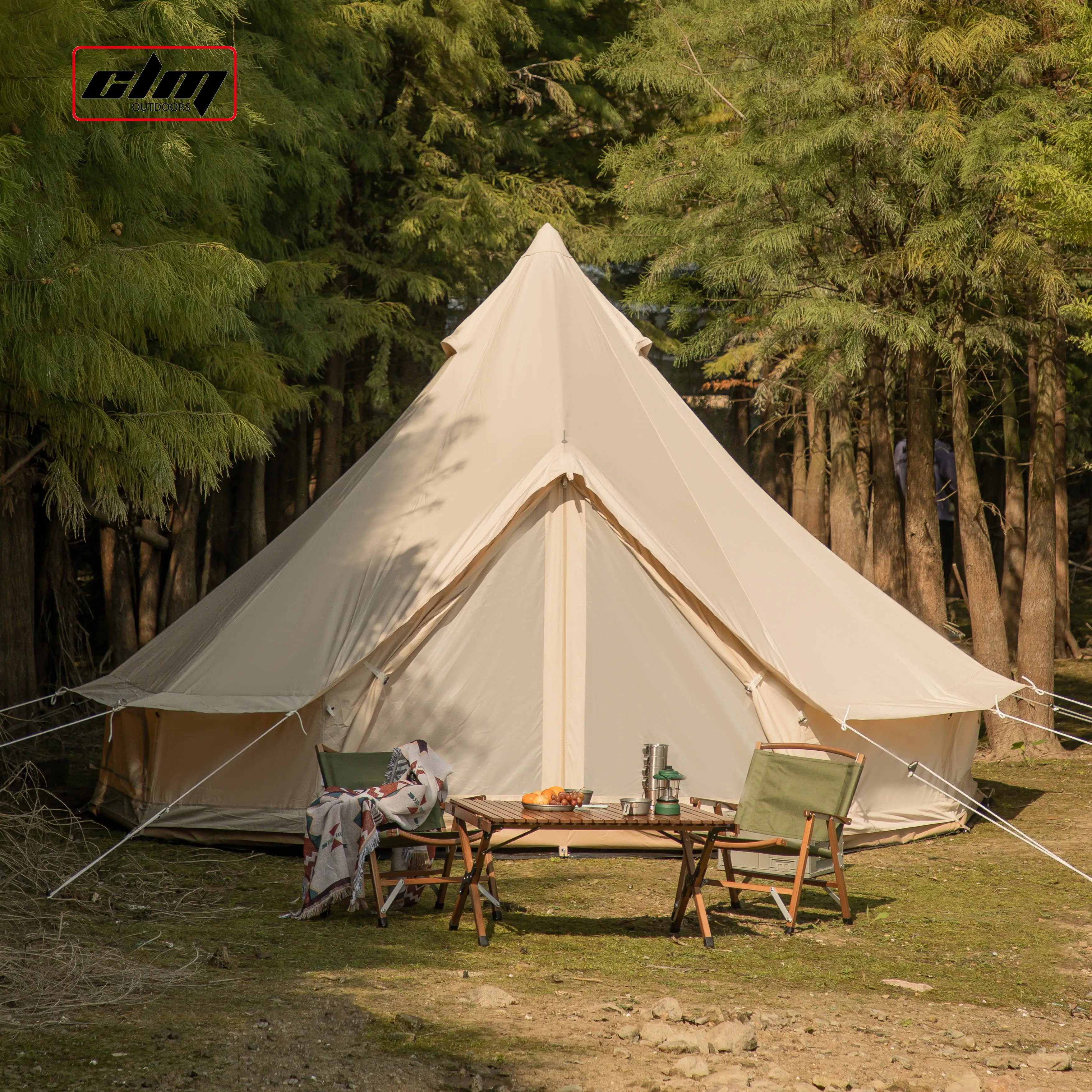 CLM Luxury 4 Season Glamping Teepee Canopy Family Camping Hexagonal Cotton Canvas Yurt Bell Tent