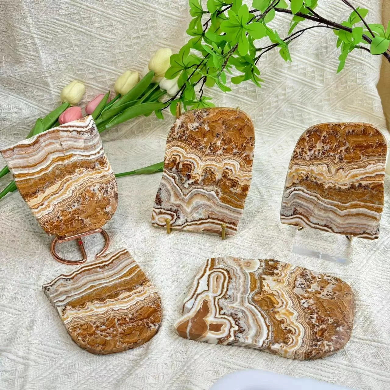 High Quality Natural Yellow Agate Stones With Banding Slice Crystal Wholesale Agate Slab For Decoration