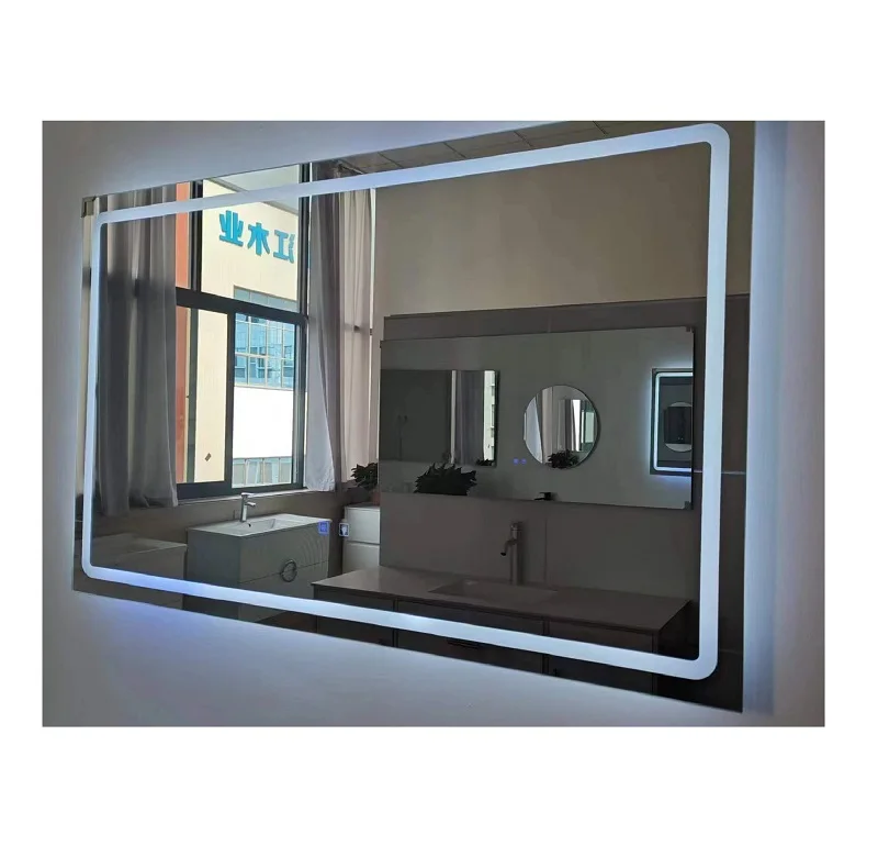 Luxury Rectangular LED Backlit Smart Bathroom Mirror Big Wall Mounted Anti Fog Silver Mirror Modern Luxury Style Wedding Makeup