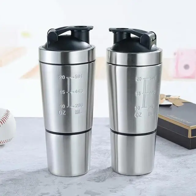20Oz Sports Water Bottle Fitness Gym Powder Protein Shaker Cup Stainless Steel Shaker Bottles Bottle Water Plastic