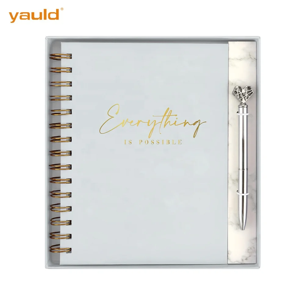 Custom Bulk Recycled Luxury Morandi Gray Color Hardcover A5 Spiral Diary Notebooks Journals with Pen Customizable Gift Set