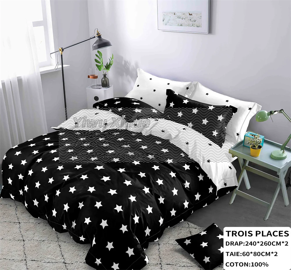 wholesale cotton bed sheets bedding set 100% cotton 4 pieces set Jimmy Africa trois places drap 4 pcs bedding