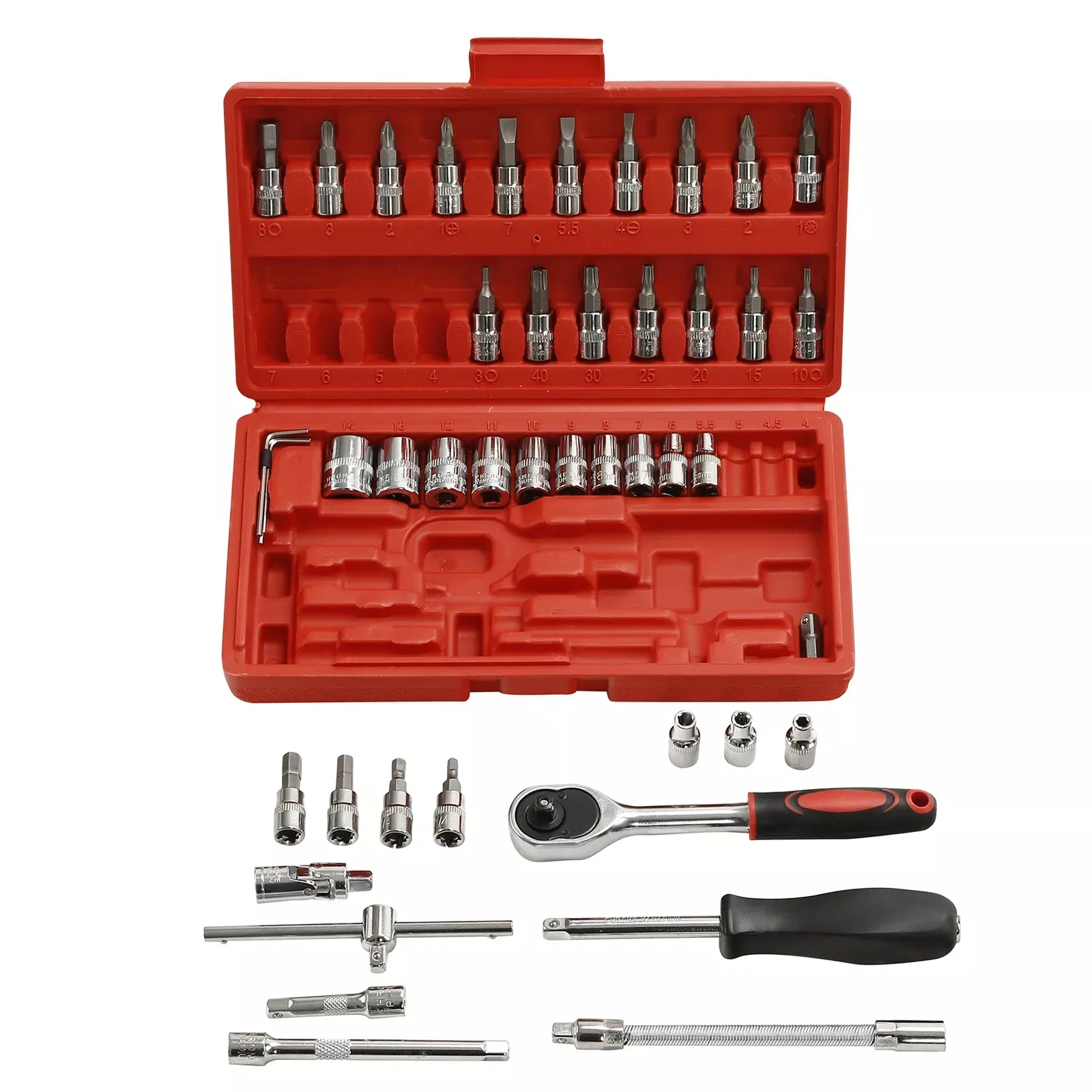 professional GTY 46PCS Socket Wrench set hand tools ratchet handle  high quality carbon steel cr-v 46 pcs  socket sets kit box