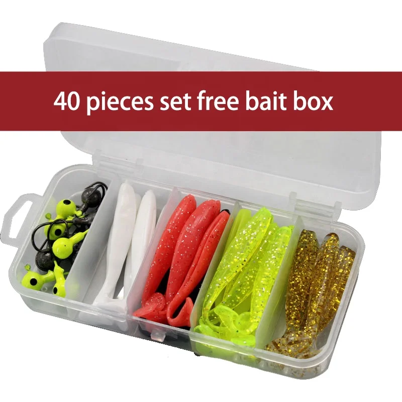 C OEM ODM 40 pieces soft bait free bait box set nude color lead hook fishing accessories soft worm lure set