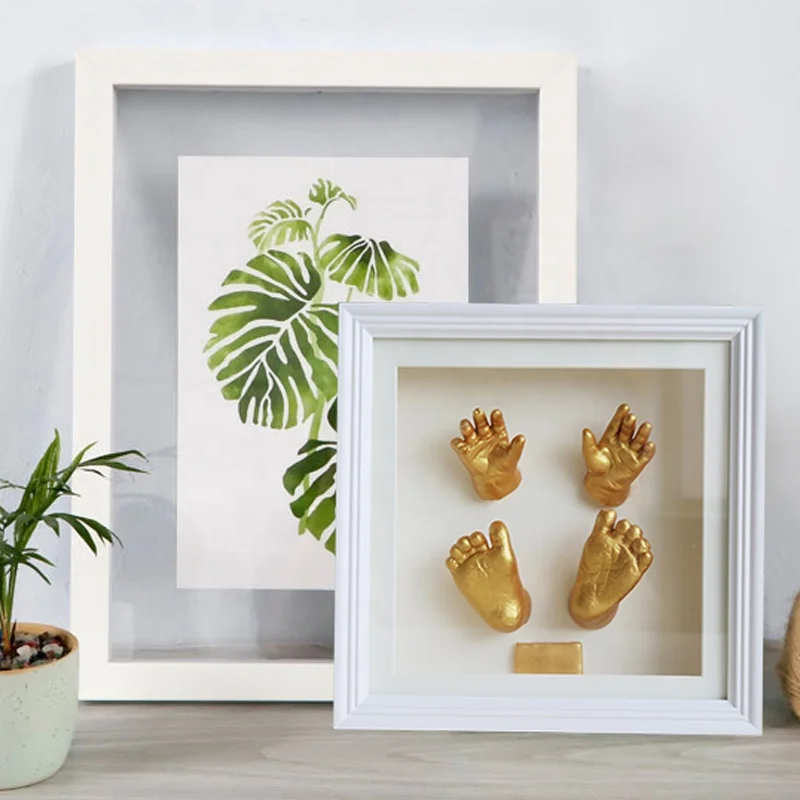hot selling Original 8x8 white deep art Baby Hand print and Footprint 3D Casting Kit shadow box Frame