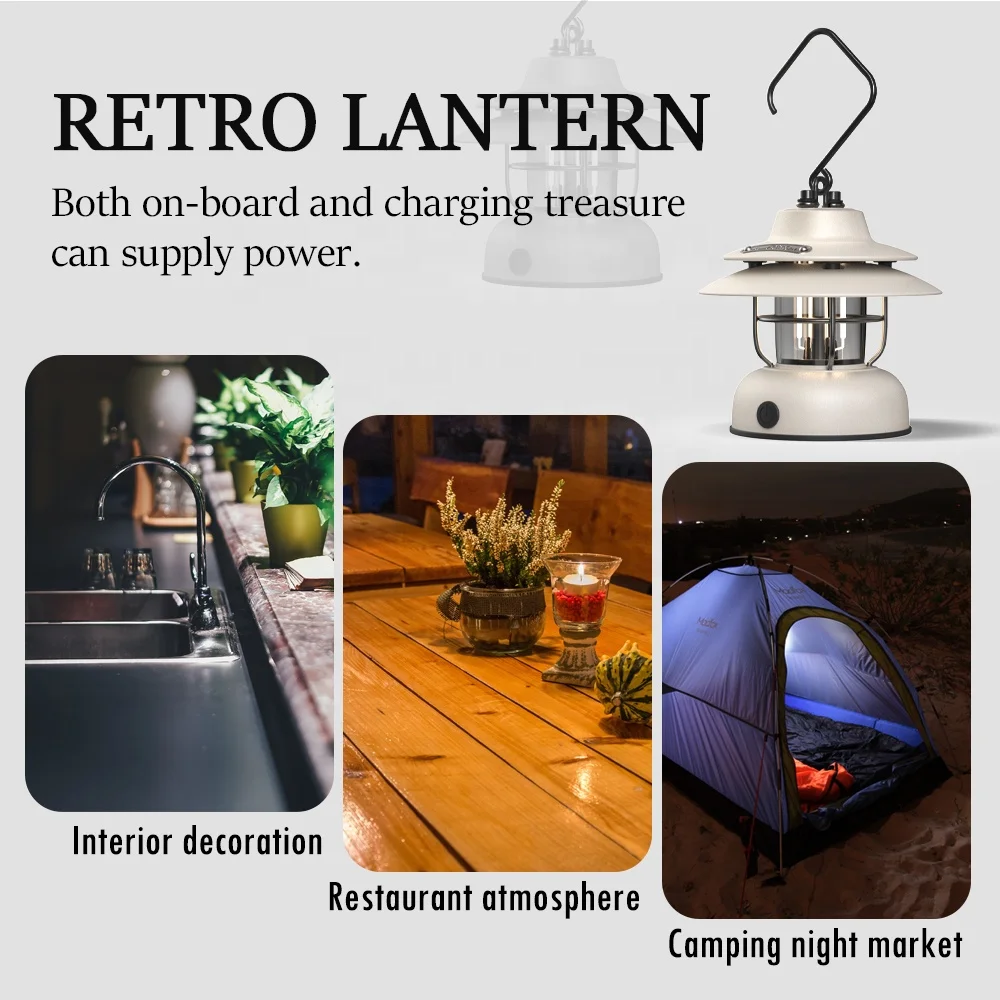 New retro outdoor portable hanging portable installation LED tent camping light Portable USB rechargeable LED night light