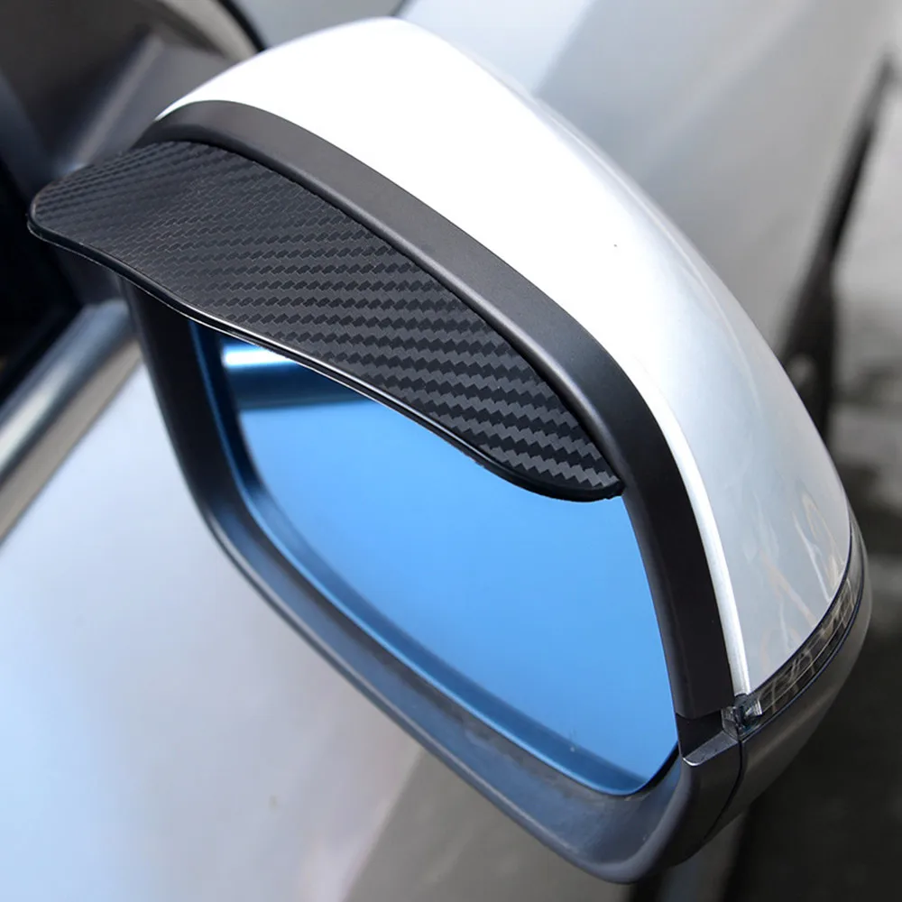2pcs Carbon Fiber Car Side Mirror Waterproof Sun Visor Rain Eyebrow Auto Car Rear View Side Rain Shield Flexible Protector