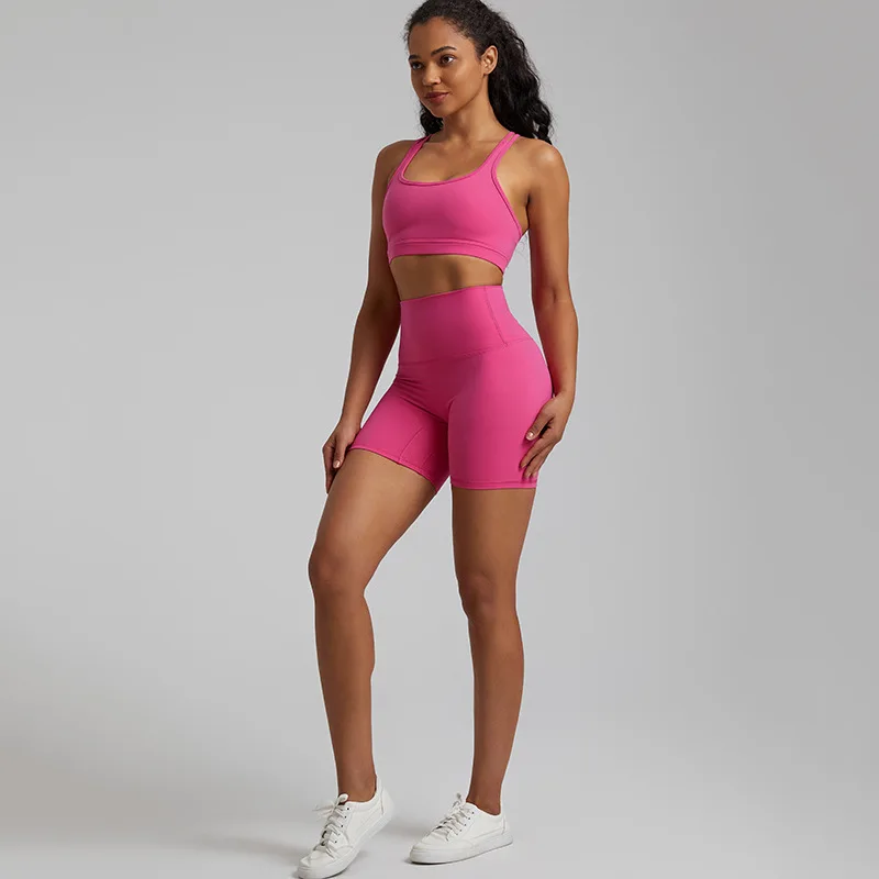 Sexy Racer Back Hollow Out Sports Bra Workout Peach Hip V Contour Seam High Waist Shorts Yoga Gym Fitness Sets