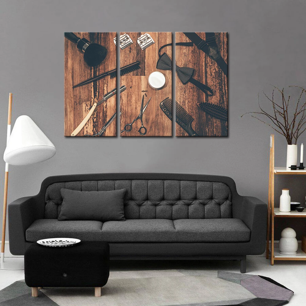 Modern Canvas Painting Wall Art Barber Shop Decor Hair Cutting Tools Scissors  Picture Beauty Salon Artwork  Home Decoration