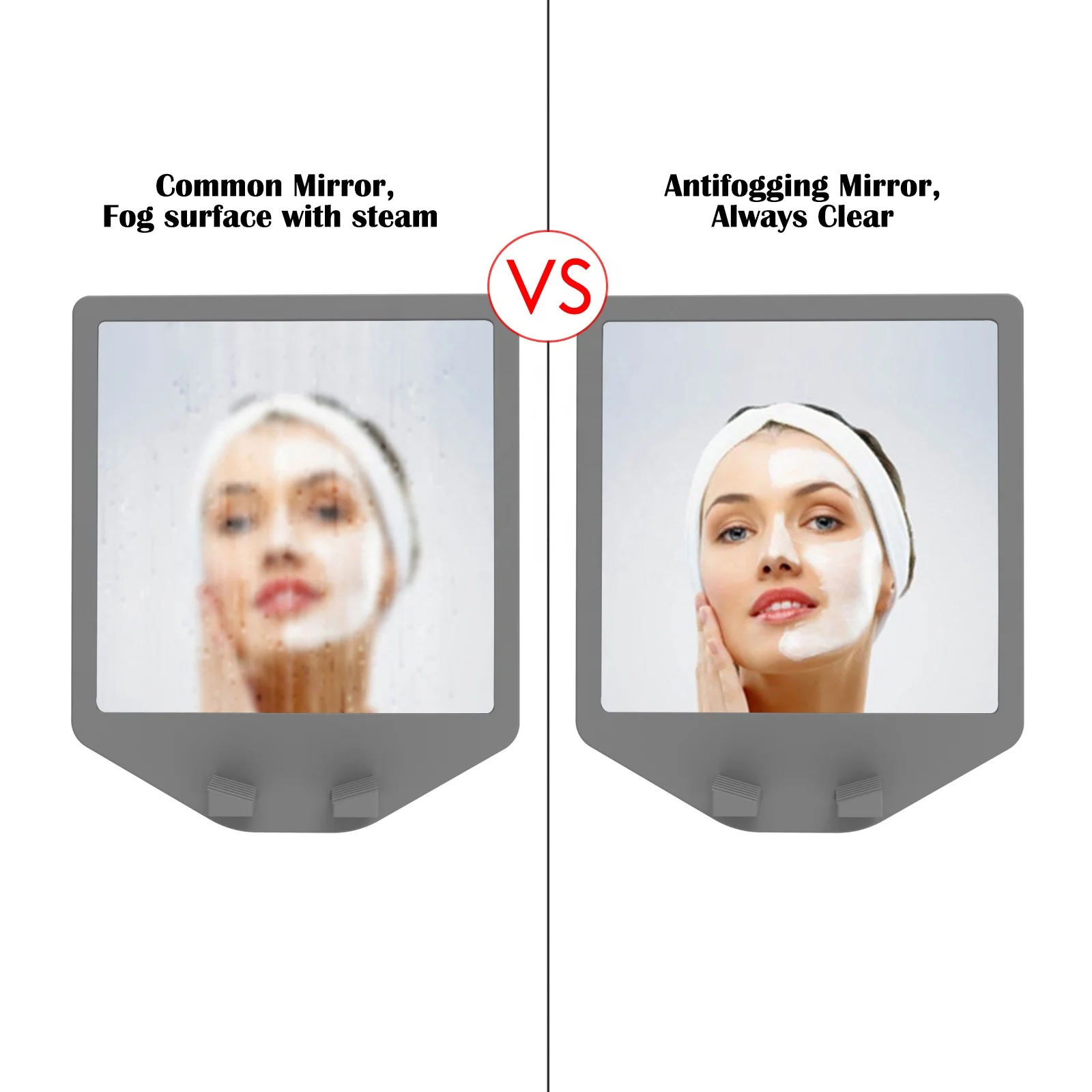 Shatterproof and Anti Fog Design Shave Mirror Bathroom Fogless Shower Shaving Bath Mirror with Razor Holder Non Marking Adhesive