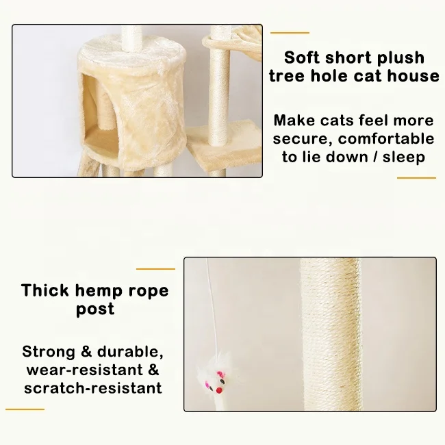 Cat Play House Bed 5 Levels Platform Sisal Scratching Posts Climbing Cat Tower Furniture Kitten Cat Condo Tree With Furry Toy