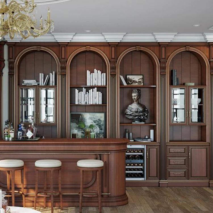 Custom European-style High-end Solid Wood Luxury Furniture Set Wall Bookshelf Bookcase With Desk