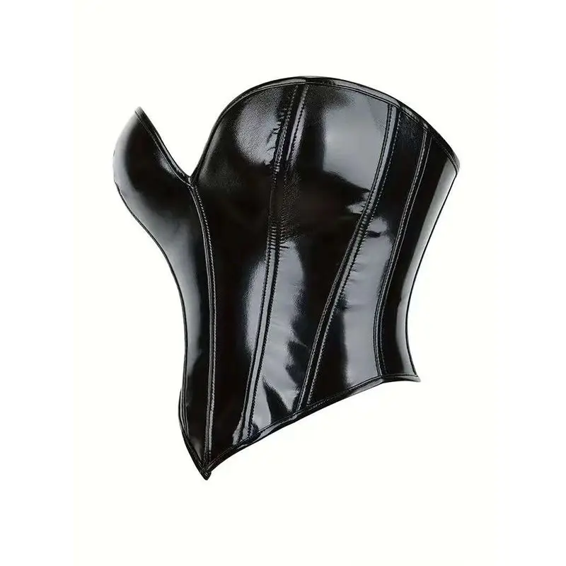 Heart Shaped Corset Pvc Imitation Shiny Leather Plastic Tight Waistband Pvc Leather Breast Support Sexy Women Corset