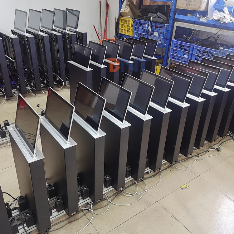 17.3 inch desktop flush mount motorized monitor lift mechanism integrate with microphone