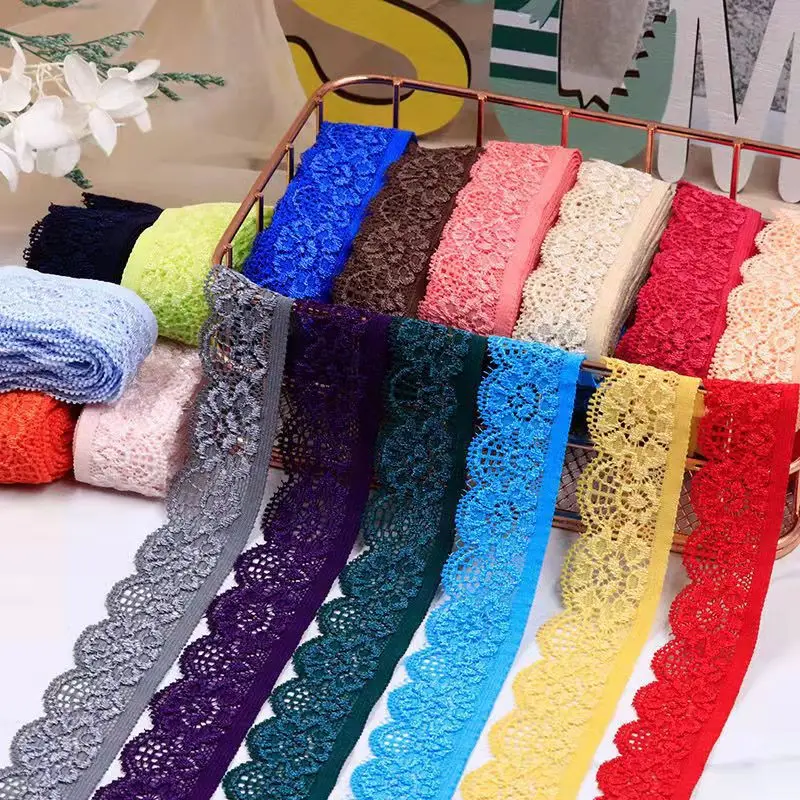 2.5cm 28 colors Elastic Trim Assorted Color Lace Ribbon Flower Edge T for Sewing Craft Wedding Party Decor Clothes