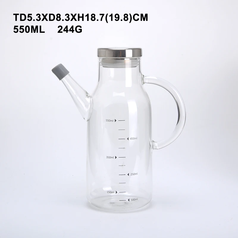 Household kitchen large glass pour oil bottle anti-side leakage soy sauce vinegar seasoning bottle